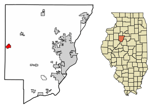 Location of Elmwood in Peoria County, Illinois.