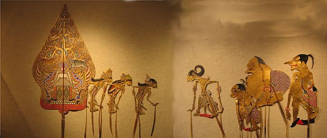 Wayang (shadow puppets) from central Java, a scene from 'Irawan's Wedding'
