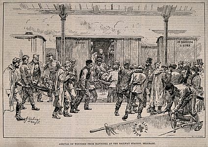 Arrival of wounded at Belgrade by JN Schonberg - Courtesy of the Wellcome Collection
