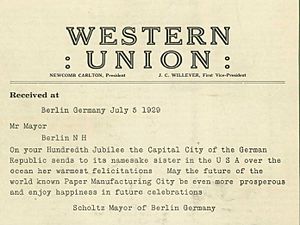 Berlin, New Hampshire-Berlin, Germany telegram