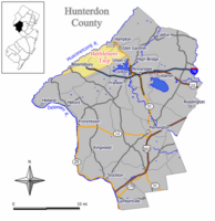 Map of Bethlehem Township in Hunterdon County. Inset: Location of Hunterdon County in New Jersey.