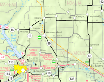 Map of Pottawatomie Co, Ks, USA