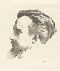 Portrait of the artist Maurice Denis created as a lithograph by Odilon Redon, from the collection of the National Gallery of Art in Washington DC.