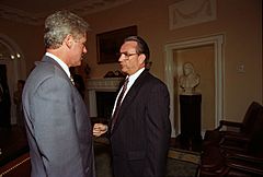 President Bill Clinton greeting Wisconsin Governor Tommy Thompson in 1993