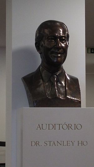 Stanley Ho, the Macau casino tribute. A bust to him at the Fundacao Oriente, Lisbon