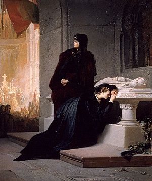 Elizabeth and Mary of Hungary at the tomb of Louis the Great