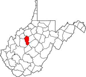 Map of West Virginia highlighting Calhoun County