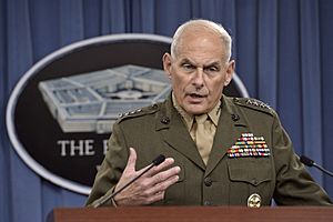 Marine Corps Gen. John F. Kelly, commander of U.S. Southern Command, discusses the latest developments in his command's efforts to stem the flow of drugs from South and Central America while briefing reporters 140313-D-NI589-035c