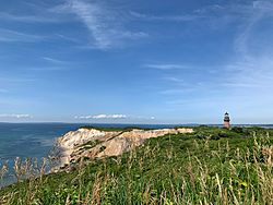 The Clay Cliffs of Aquinnah and the Gay Head Lighthouse on the western-end of Martha's Vineyard.