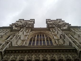 The west face of Westminster Abbey from below