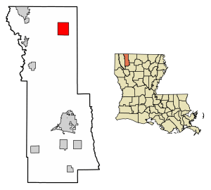 Location of Shongaloo in Webster Parish, Louisiana.