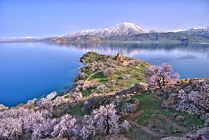 Akhtamar Island on Lake Van with the Armenian Cathedral of the Holy Cross