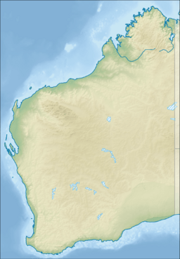 A map of Western Australia with a mark indicating the location of Lake Argyle