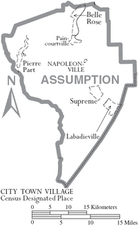 Map of Assumption Parish Louisiana With Municipal Labels