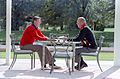 President Ronald Reagan meeting with Secretary of State George Shultz