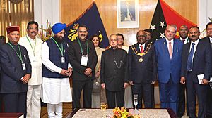 The President, Shri Pranab Mukherjee meeting the Governor General of Papua New Guinea, Sir Michael Ogio, at Government House, Port Moresby, in Papua New Guinea