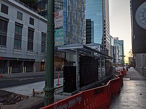 Westbound BRT platform at City Center under construction, April 2020
