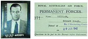 Gough Whitlam attestation paper (Royal Australian Air Force)