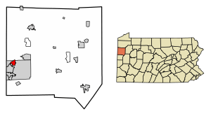 Location of Sharpsville in Mercer County, Pennsylvania.