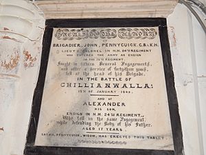 Plaque erected in the memory of Brigadier John Pennycuick and his son Alexender of 24th Regiment, both of whom died in Battle of Chillianwala on 18 January 1849 by Sarah Pennycuick, widow and mother of deceased