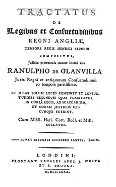 Ranulf de Glanvill, Tractatus de legibus et consuetudinibus regni Angliæ (1780, title page)