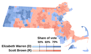 2012 United States Senate election in Massachusetts results map by municipality