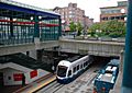 Light rail train and bus at International District/Chinatown station