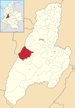 Location of the municipality and town of Roncesvalles, Tolima in the Tolima Department of Colombia.