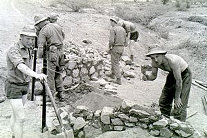 Culvert construction on the Dhala Road by Territorial Army Sappers of 131 Parachute Engineer Regiment in April 1965