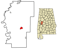 Location of Greensboro in Hale County, Alabama.