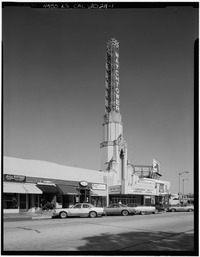 Marvin Rand, Photographer 1972-77 FRONT ELEVATION, TAKEN FROM SOUTHWEST - Leimert Park Theater, 3341 West Forty-Third Place, Los Angeles, Los Angeles County, CA HABS CAL,19-LOSAN,38-1