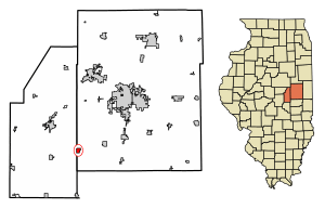 Location of Ivesdale in Piatt and Champaign Counties, Illinois.