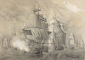 A055a161 0950 (cropped) Combatido en Trafalgar por cuatro navíos ingleses, el navío español que montaba el almirante Gravina.jpg