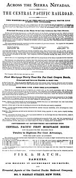 Central Pacific Railroad First Mortgage Bonds Advertisement 1867