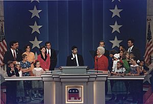 During Mrs. Bush's speech at the Republican National Convention at the Houston Astrodome, her grandson George P. Bush... - NARA - 186456 copy 2 (cropped)
