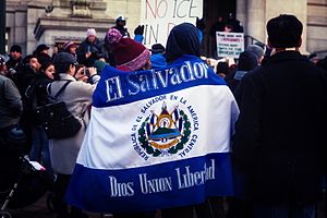 El Salvador Flag, A Day Without Immigrants March & Rally (32789551022)
