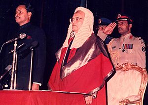 Ershad at Presidential Oath Taking Ceremony after Elected in 1986 with Chief Justice & Military Secretary Brigadier General ABM Elias
