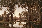 H J. Johnstone - Evening shadows, backwater of the Murray, South Australia - Google Art Project