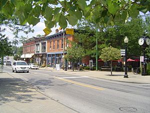 Downtown Loveland at the Loveland Bike Trail crossing. Seen here is Loveland Avenue, originally named Jackson Street.