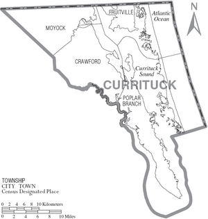 Map of Currituck County North Carolina With Municipal and Township Labels
