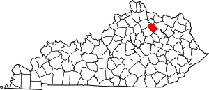 Map of Kentucky highlighting Nicholas County