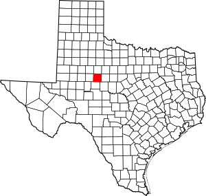 Map of Texas highlighting Nolan County