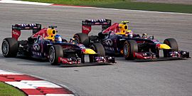 Sebastian Vettel overtaking Mark Webber 2013 Malaysia 1
