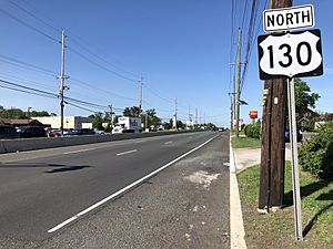 2018-05-23 16 18 34 View north along U.S. Route 130 (Burlington Pike) at Burlington County Route 630 (Charleston Road-Cooper Street) on the border of Edgewater Park Township and Willingboro Township in Burlington County, New Jersey
