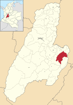 Location of the municipality and town of Cunday in the Tolima Department of Colombia.