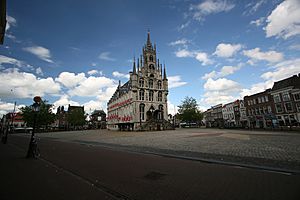 Market square with gothic city hall