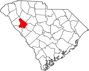 Map of South Carolina highlighting Greenwood County
