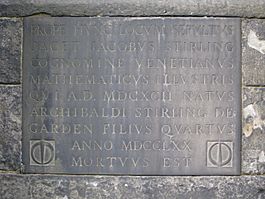 Grave of James Stirling (1692-1770), detail