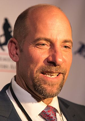 Hall of Famer John Smoltz speaks to reporters before the MLBPAA's 2016 Legends for Youth Dinner (cropped).jpg