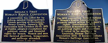 Indiana's First Woman's Rights Convention Sign